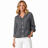 Soft Raw-Edge Linen Blend Button Front Jacket - 41552