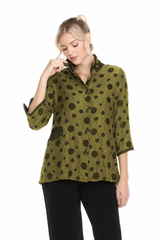 Polka-Dot Print Button Front Blouse/Jacket in Kiwi - 3920-KW