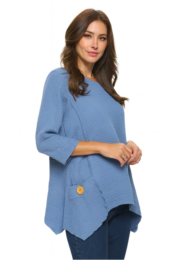 Long Waffle Tunic in Dusty Blue - FW135-DB