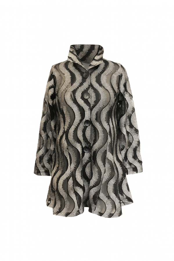 Metallic Embroidered Fit & Flare Jacket in Silver - 2461-SLV