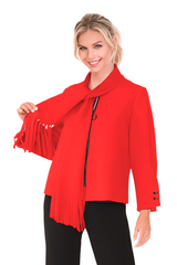 Modern Zip-Front Jacket with Fringe Scarf in Red - 6929J-RD