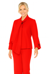Modern Zip-Front Jacket with Fringe Scarf in Red - 6929J-RD