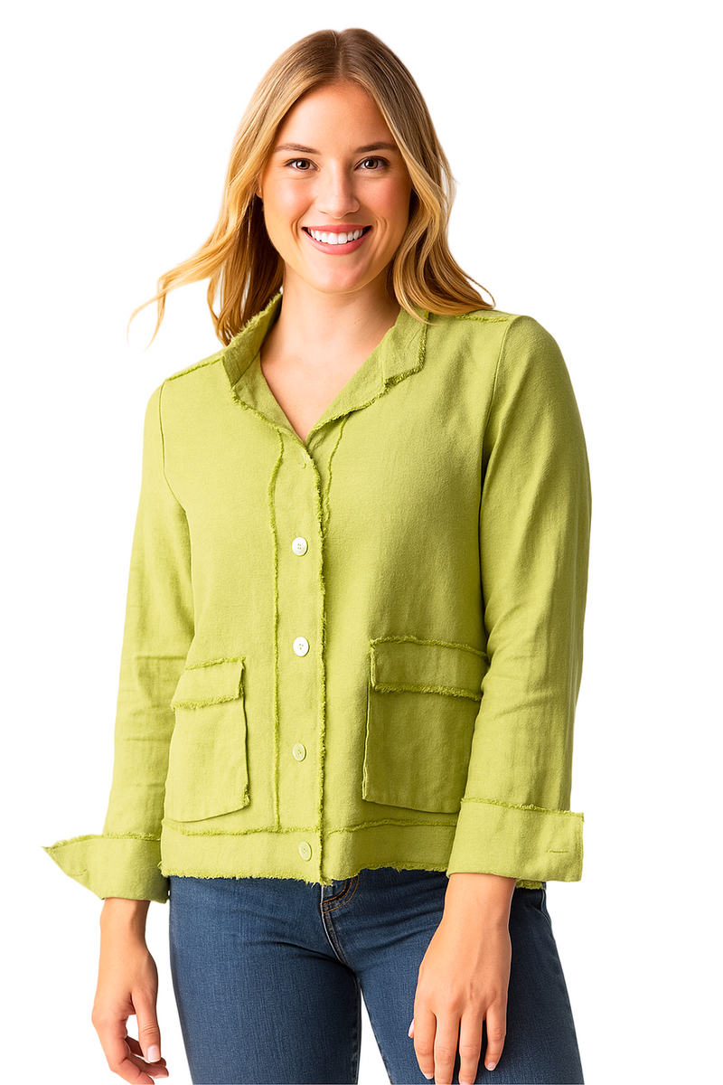 Summer Breeze Linen Blend Jacket in Leaf - 41552-LF - Sizes XS & L Only!