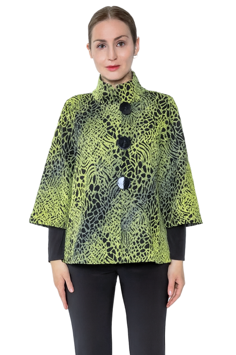 Abstract Ombré Dot Print Sweater Jacket in Lime & Black - 5398J-LM