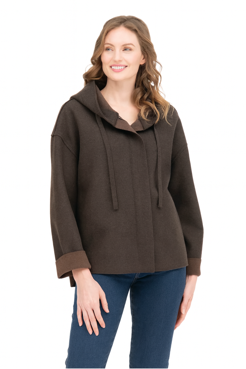 Soft Wool Blend Hoodie Jacket in Brown - 4900-BRN
