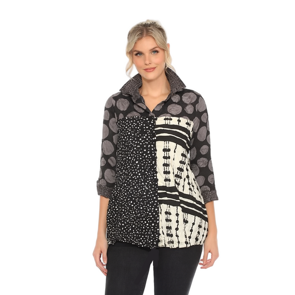Mixed Media Crinkle Button-Front Shirt - 3946