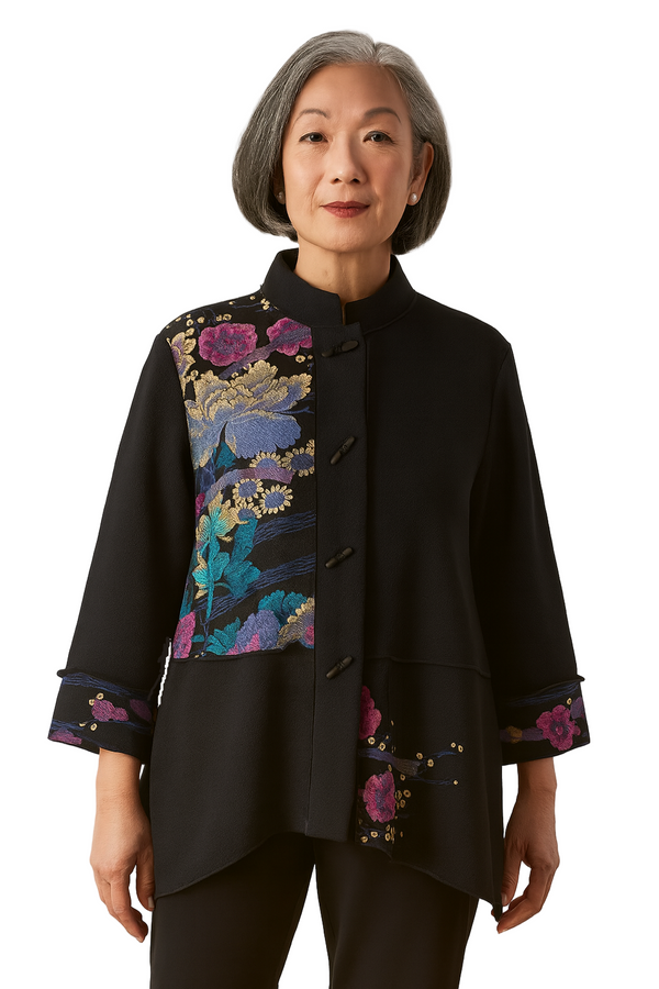 Floral Asian Inspired Jacket in Purple Multi - CM65-PPL