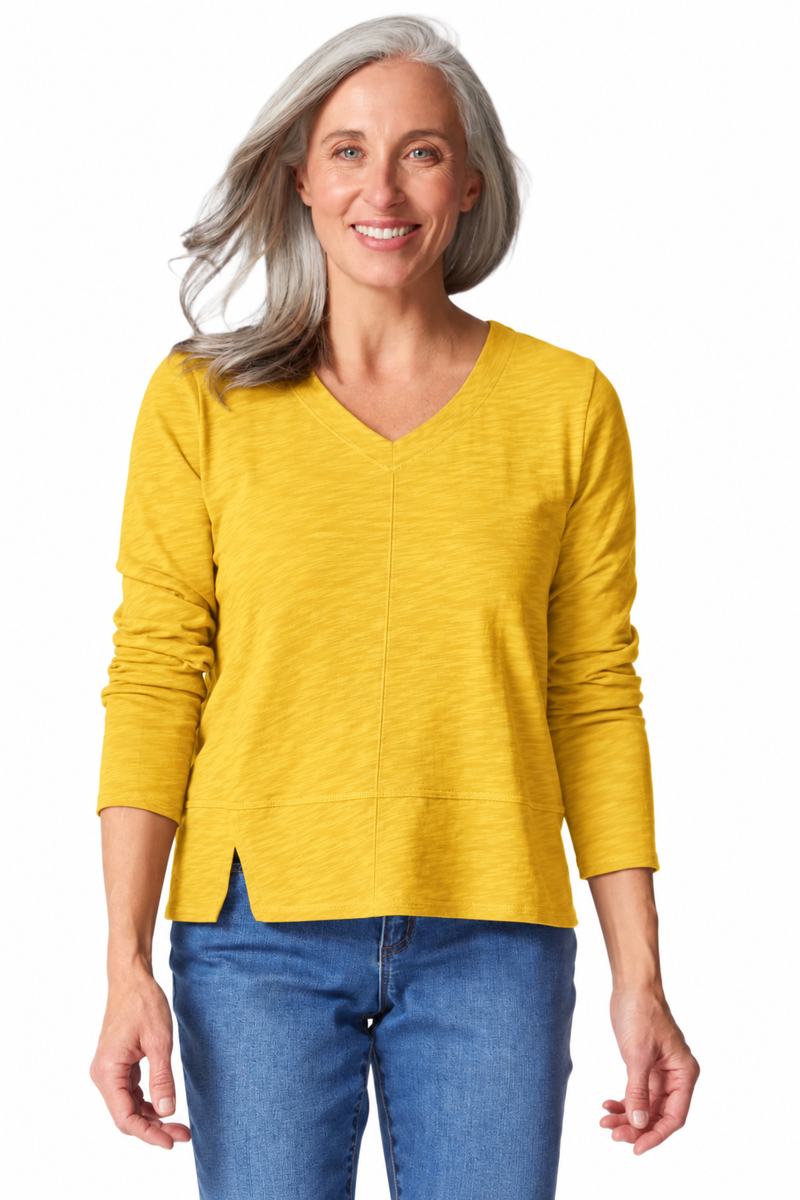 Cotton Pebble Seamed Long Sleeve Tee - 27555
