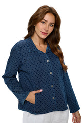 Geometric Print Stretch Denim Jacket - D164-IND