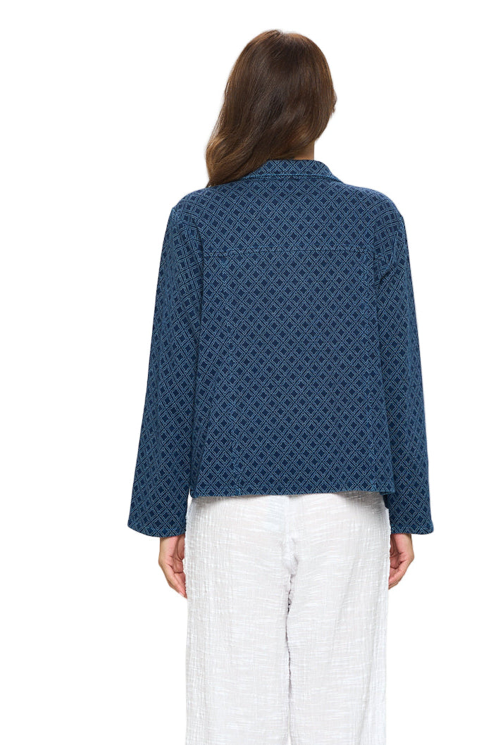 Geometric Print Stretch Denim Jacket - D164-IND