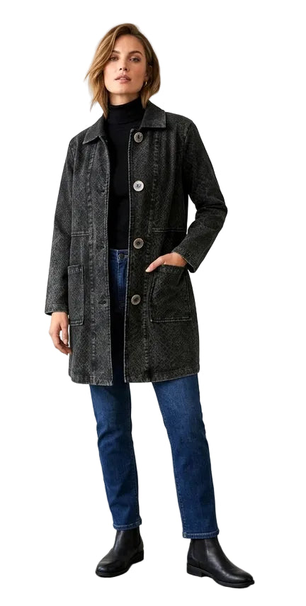 Stretch Denim Knit Jacket in Black - D228-BLK