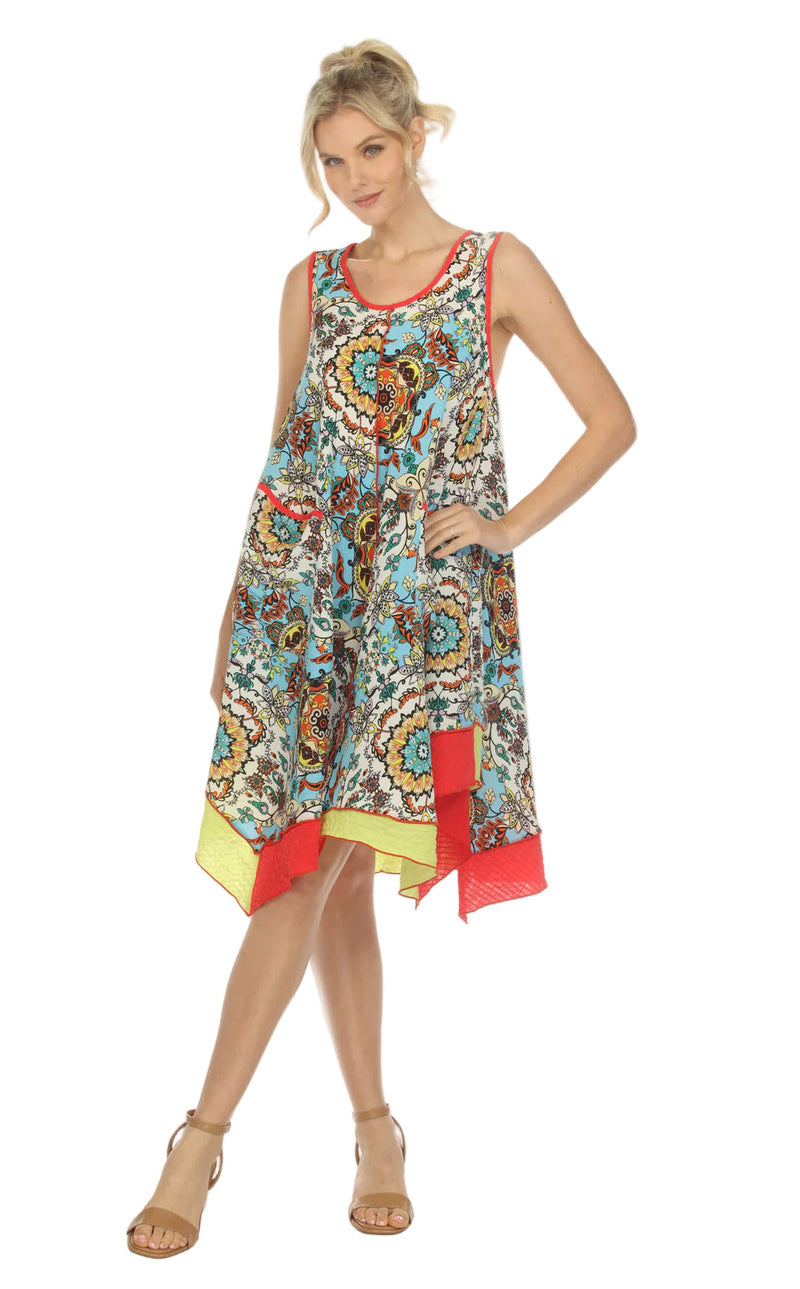 Mixed Print Handkerchief Hem Dress