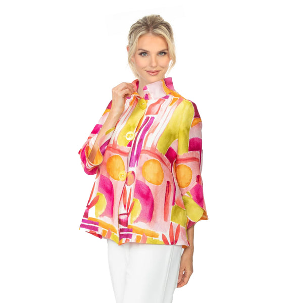 Springtime Abstract-Art-Print Jacket in Pink/Multi - 6855J-PNK