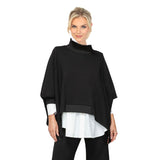 Fashion-Forward High Collar Poncho with Zip Sides in Black - 7136T-BLK