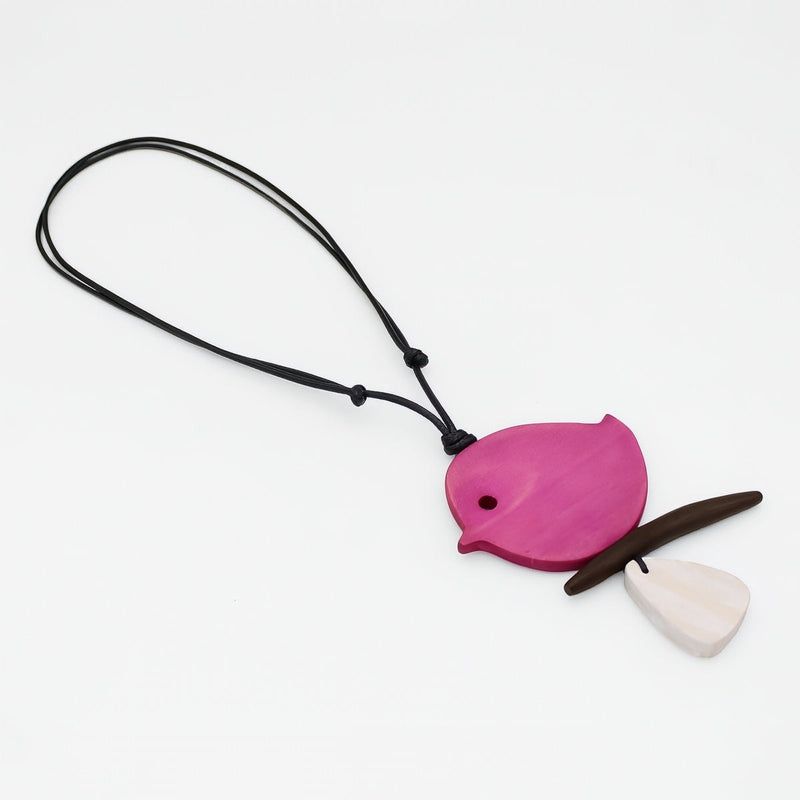 Fuchsia Robin On A Branch Necklace