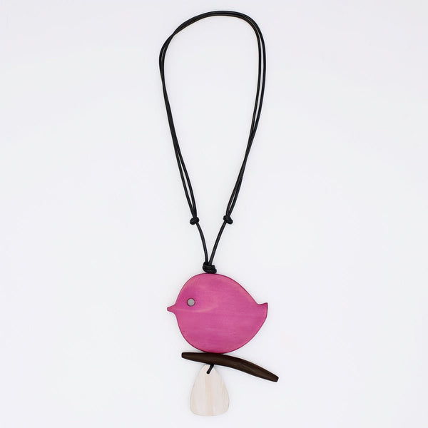 Fuchsia Robin On A Branch Necklace