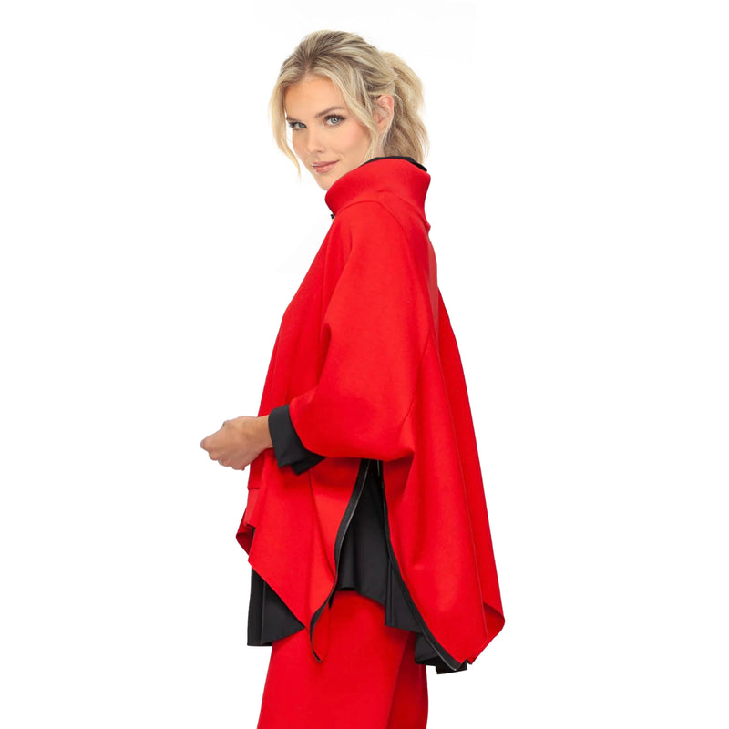 Fashion-Forward High Collar Poncho with Zip Sides in Red - 7136T-RD