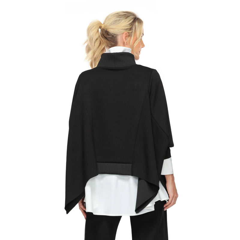 Fashion-Forward High Collar Poncho with Zip Sides in Black - 7136T-BLK