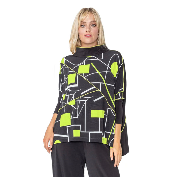 IC Collection Geometric-Print High-Low Tunic Boxy Top in Lime - 5564T-LM