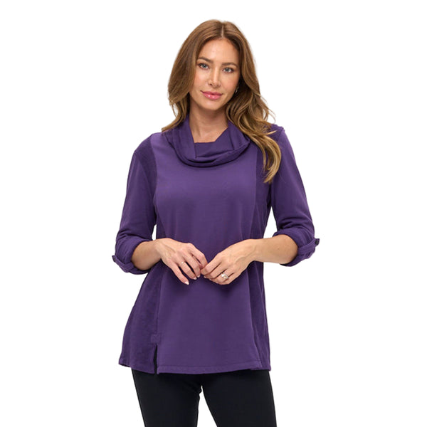 French Terry Side Contrast Tunic in Purple - TW102-PPL
