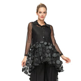 Embroidered Dot Hi-Low Tunic Blouse in Black - 6471T-BLK