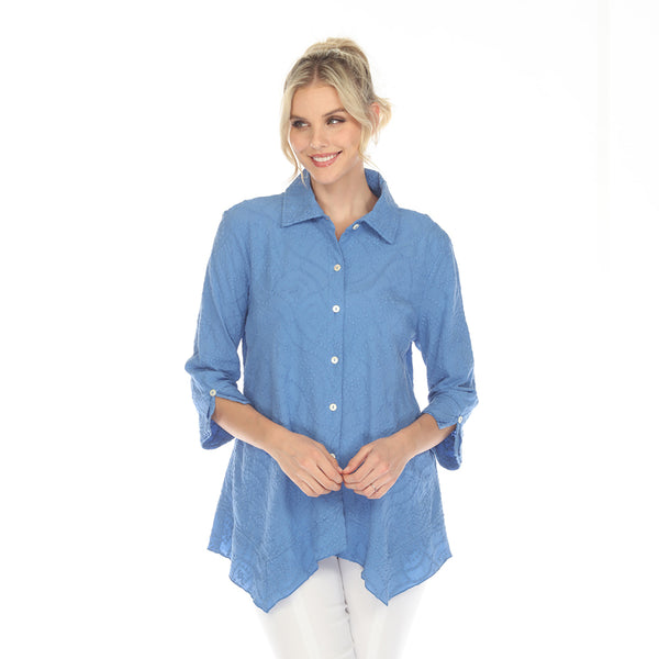 Focus Embroidered Voile Shirt in French Blue - EC-104-FB