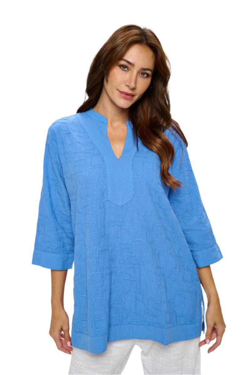 Focus Embroidered Tunic Top in French Blue - EC-426-FB