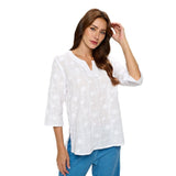 Embroidered Cotton Voile Tunic In White - EC-429