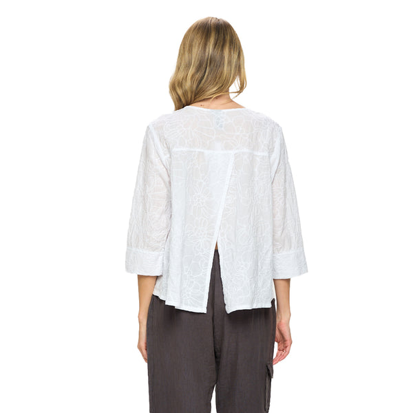 Focus Cotton Voile Blouse W/ Floral Embroidery in White - EC432