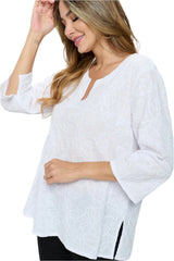 Floral Embroidered Voile Top in White - EC420-WHT