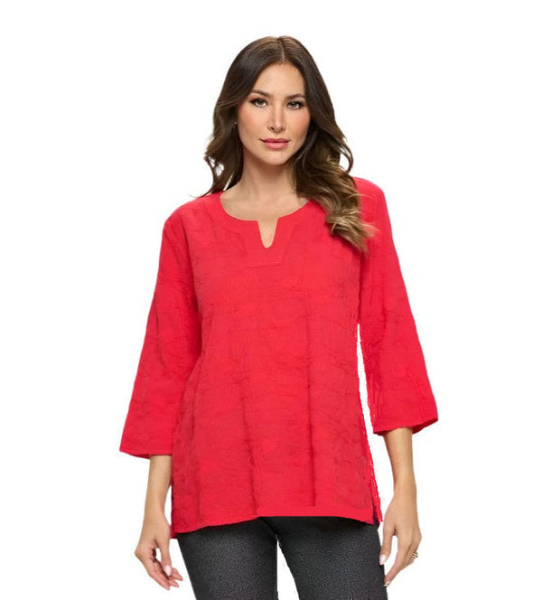 Floral Embroidered Cotton Voile Top in Red - EC420-RD