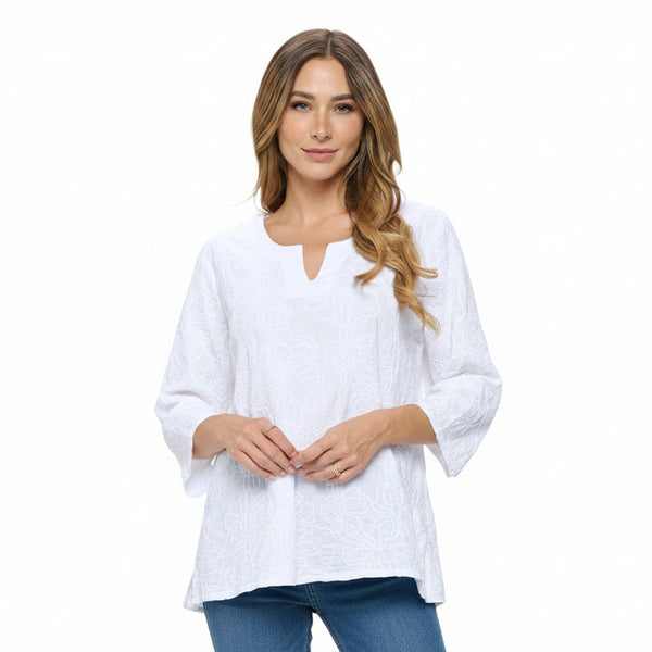 Floral Embroidered Voile Top in White - EC420-WHT