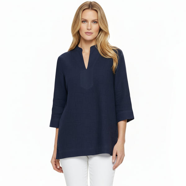 Embroidered Tunic Top in Navy - EC426-NVY