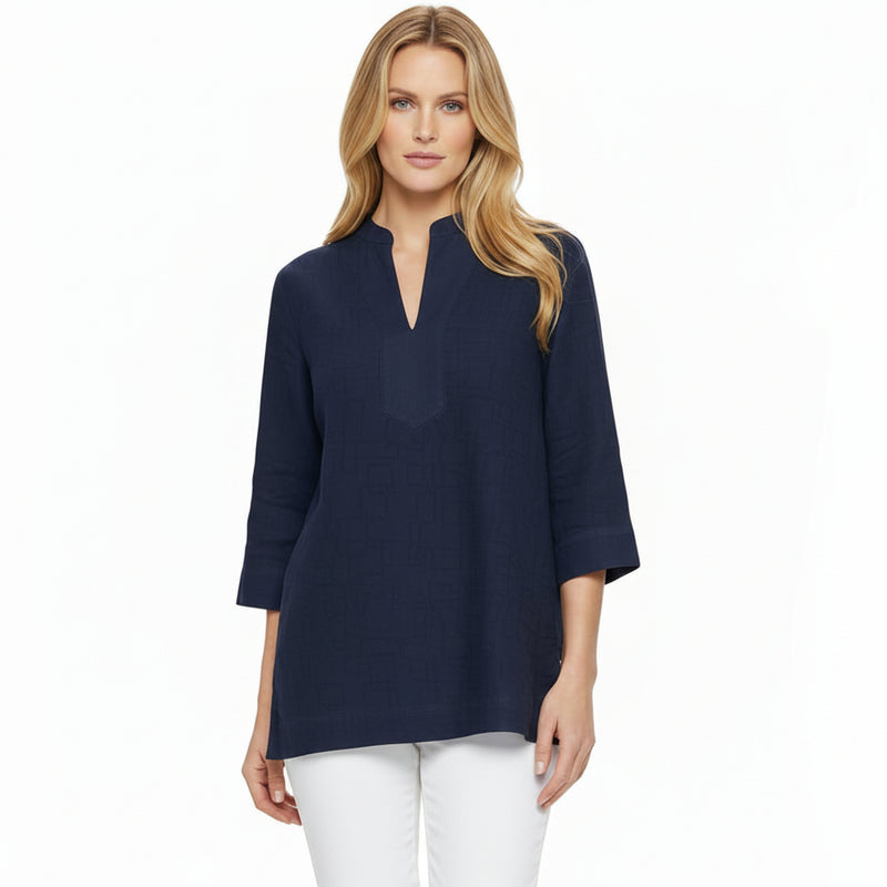 Embroidered Tunic Top in Navy - EC426-NVY