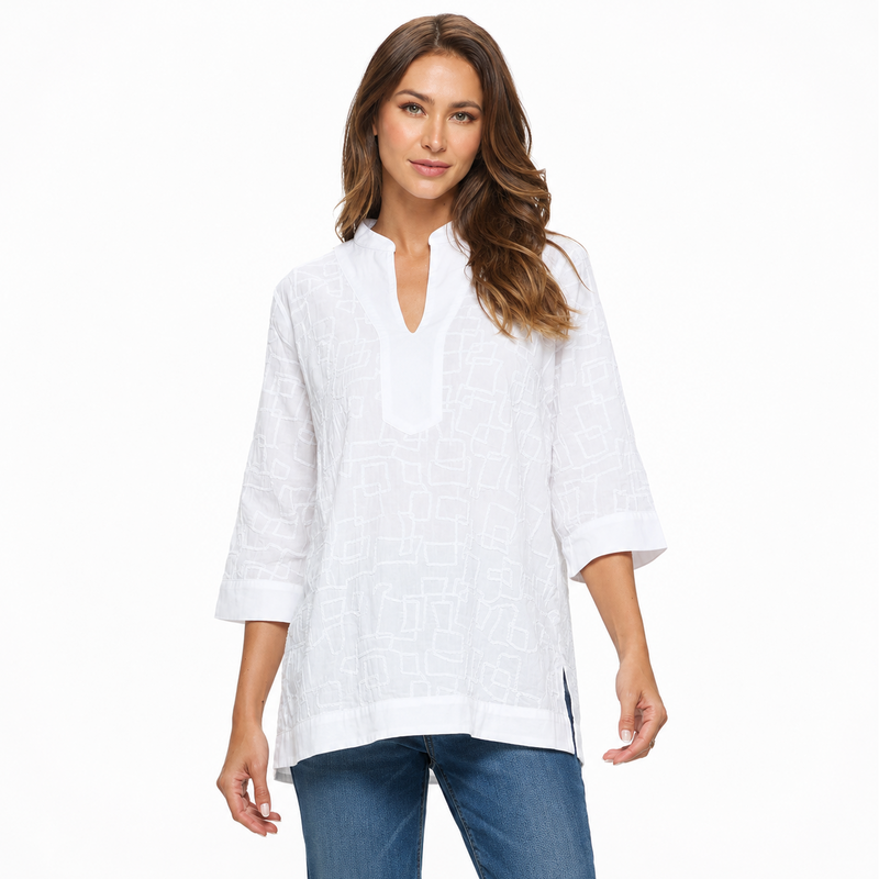 Embroidered Cotton Voile Tunic - EC426