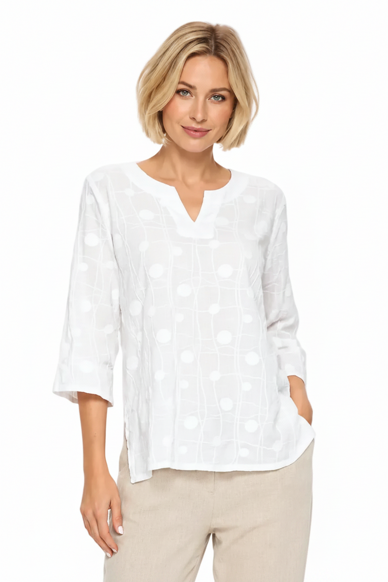 Lightweight Embroidered Cotton Tunic Top - EC429