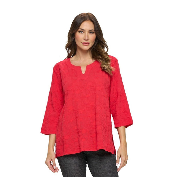Focus Embroidered Voile Tunic in Red - EC429-RD