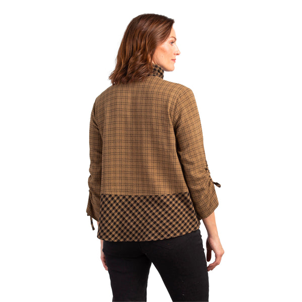 Habitat Mixed Plaid Ruched Sleeve Shirt/Jacket in Fawn - 40418-FWN