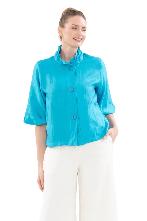 Shimmer Textured Short Jacket in Sky - 5081-SKY