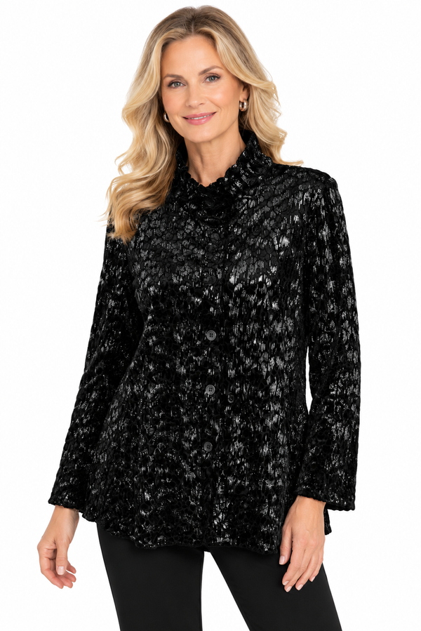 Leopard Burnout Velvet Shirt/Jacket & Tank Set - 31440-BLK