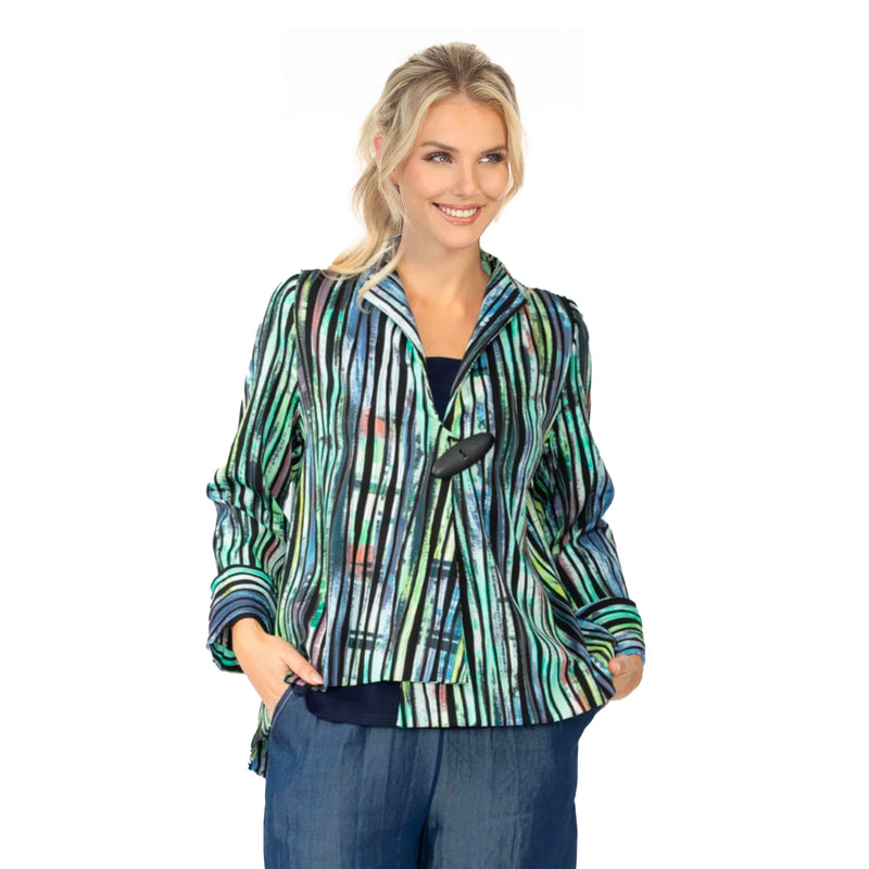 Ombré Stripe Asymmetric Jacket in Blue Multi - 6942J-BLU