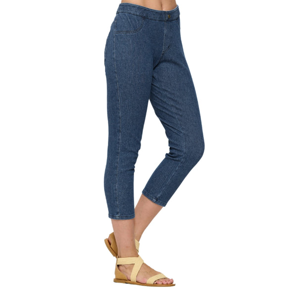 Denim Knit Stretch Capri Pant w/Back Pockets in Denim Blue -  FC106-LW