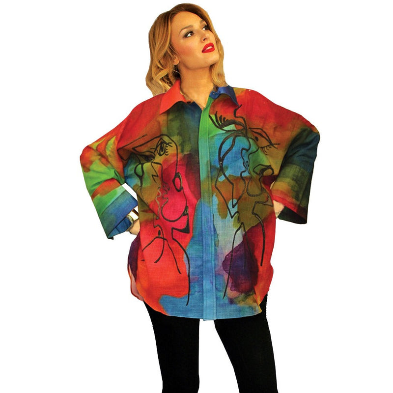 Dilemma Picasso Inspired Abstract Big Shirt in Multi - FCBS-175-PI