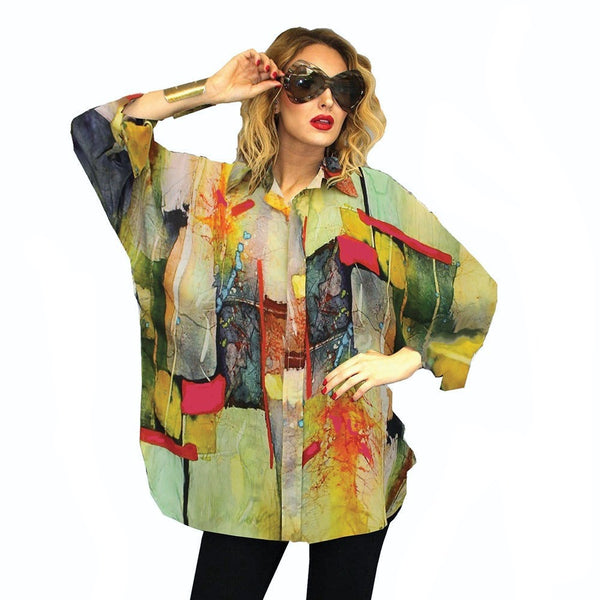 Dilemma Takara Inspired Silky Art-Print Big Shirt in Multi  - FRBS-315-TA