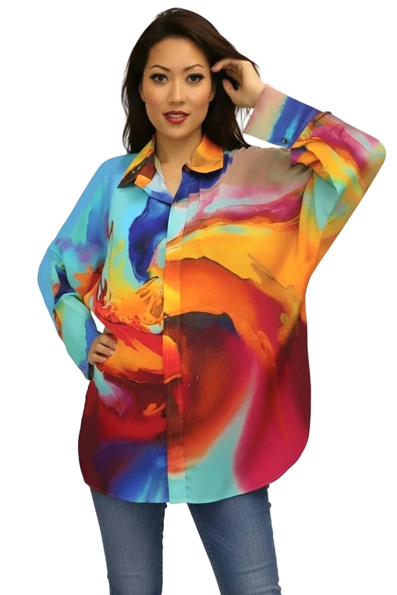 Gerard INSPIRED ART PRINT BIG SHIRT IN MULTI - FRBS-341-GE