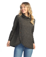 Curve Cowl Neck Button Wrap Top - FT1