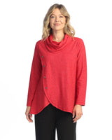 Curve Cowl Neck Button Wrap Top - FT1