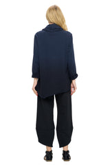 Mock-Neck Dip-Dye Asymmetric Tunic in Navy/Black - FT4072