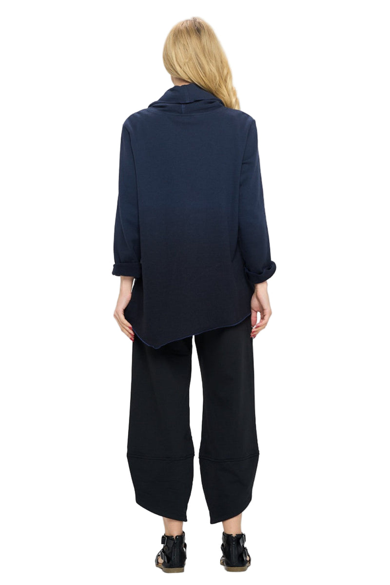 Mock-Neck Dip-Dye Asymmetric Tunic in Navy/Black - FT4072