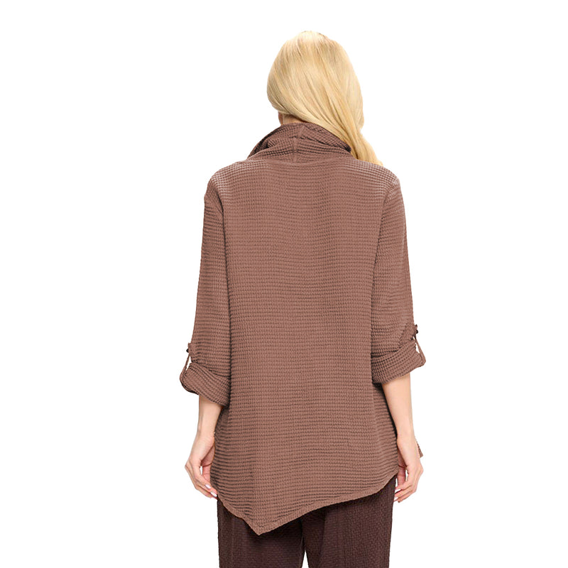 Focus Fashion Cowl-Neck Waffle Tunic in Chocolate- FW-124-CHOC